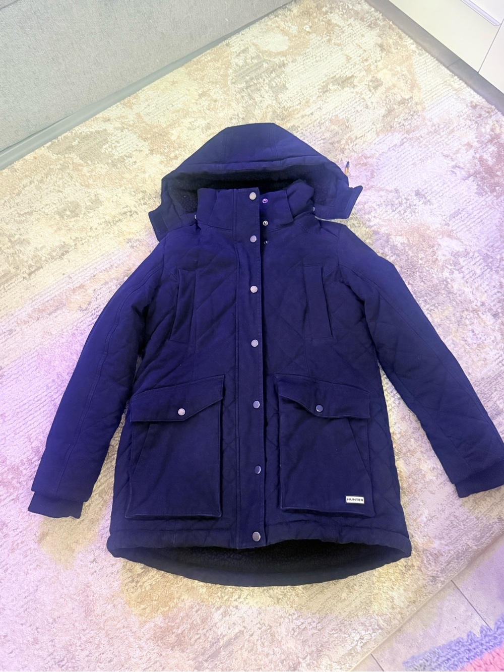 Hunter Kids Dark Blue Hooded Puffer Coat